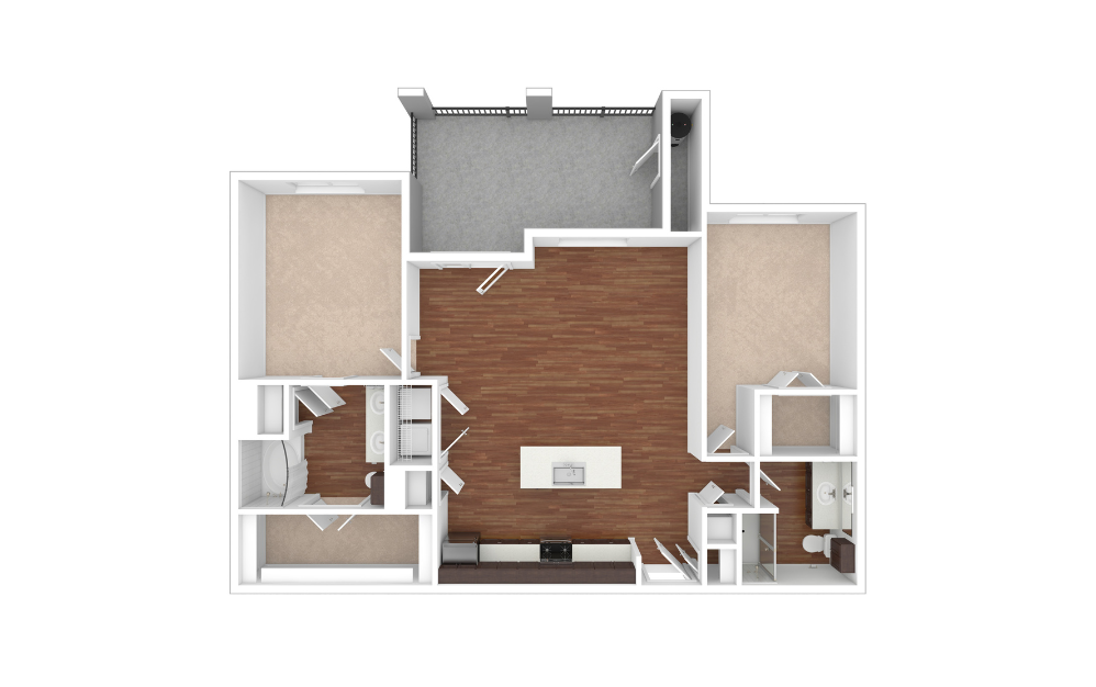 Sage - 2 bedroom floorplan layout with 2 bathrooms and 1200 square feet (Unfurnished, 3D)