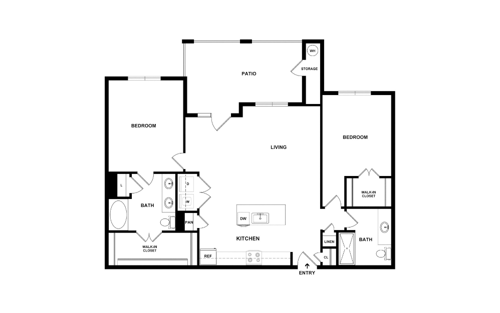 Sage - 2 bedroom floorplan layout with 2 bathrooms and 1200 square feet (2D)
